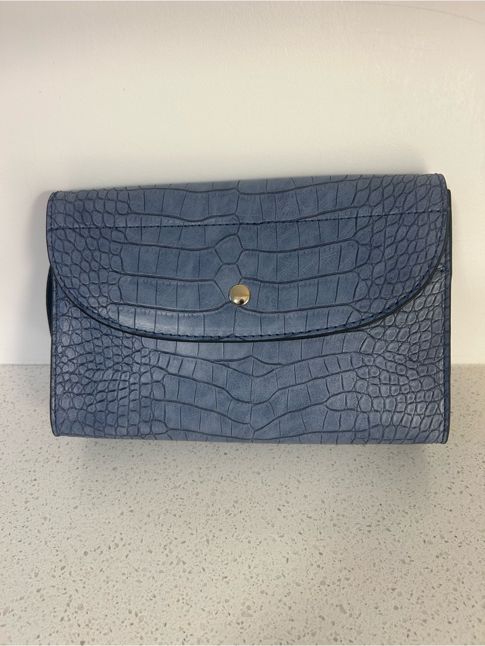 Croc-Embossed Slate Blue Wristlet Clutch